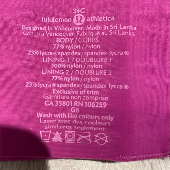 NWOT.Lululemon Ta Ta Tamer II sz 34C fuchsia - Picture 5 of 5